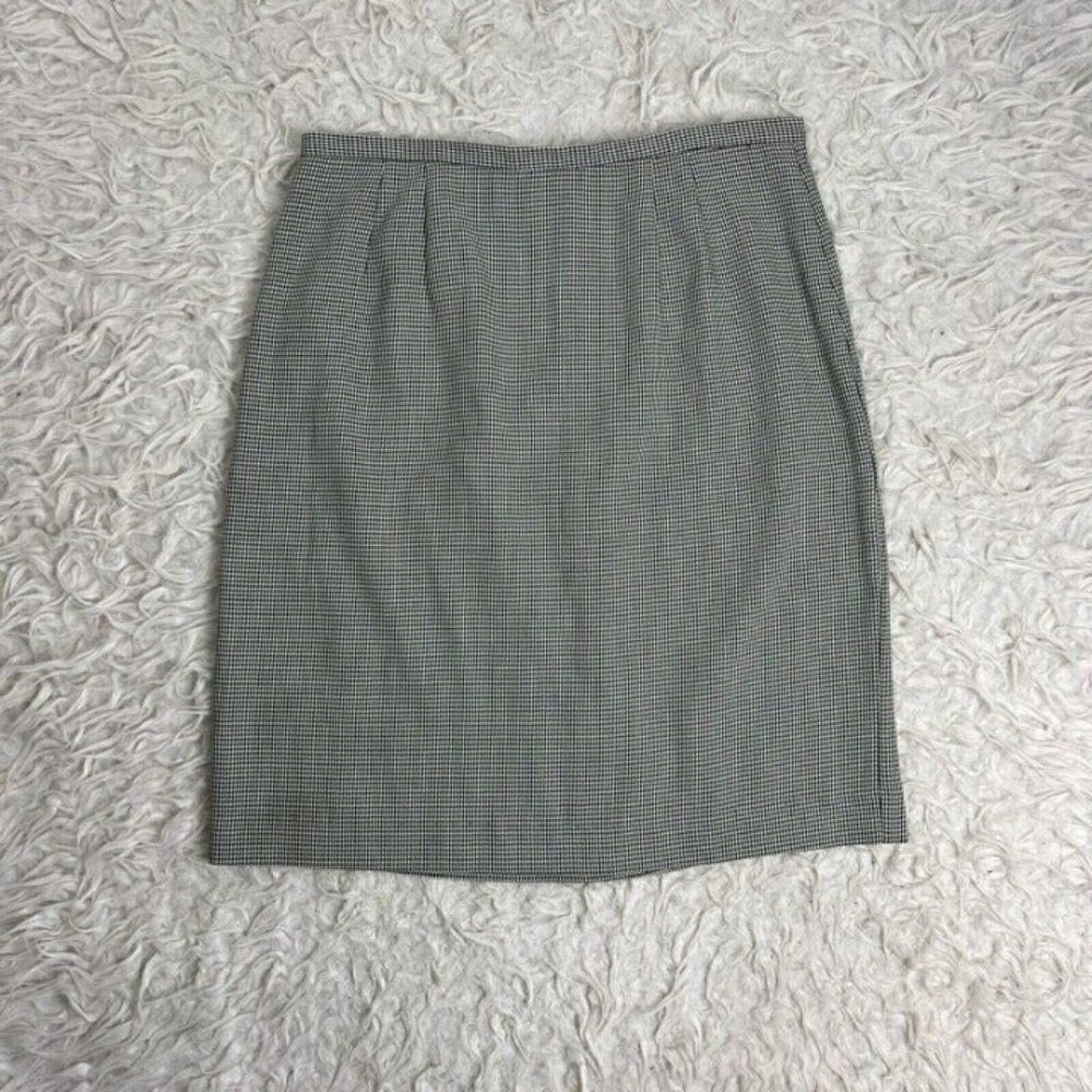 Hillard & Hanson Vintage Gingham Plaid Black & White Skirt Pencil Straight 12.